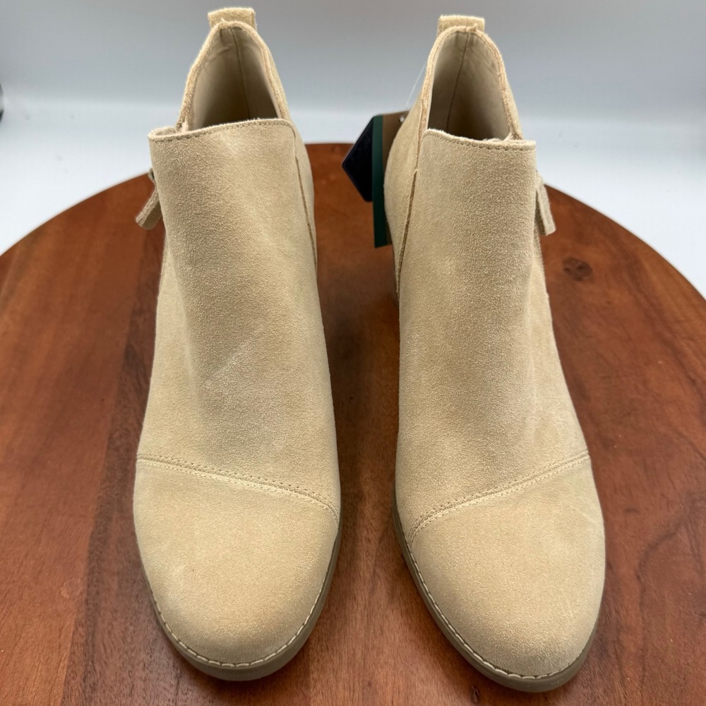 Toms Goldie Oatmeal Suede Wedge Ankle Booties Side Zip Boho Womens 9‎ 10020391